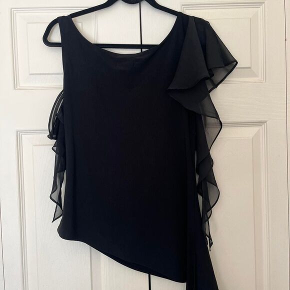 Vintage Y2K whimsygoth Georgiou Studio asymmetrical black top ruffles size 10 - Picture 6 of 8